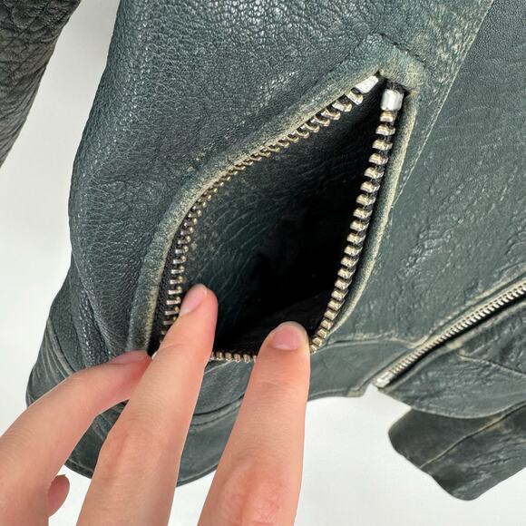 Mackage Leather Jacket Moto Black Pebble Cropped Genuine Sleevs Biker Lamb XS - Picture 5 of 13